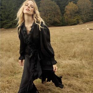 ✨💋SOLD💋🌚DÔEN ‘Nadia’ Noir Organic Cotton Cascading Ruffled Lace Dress XS